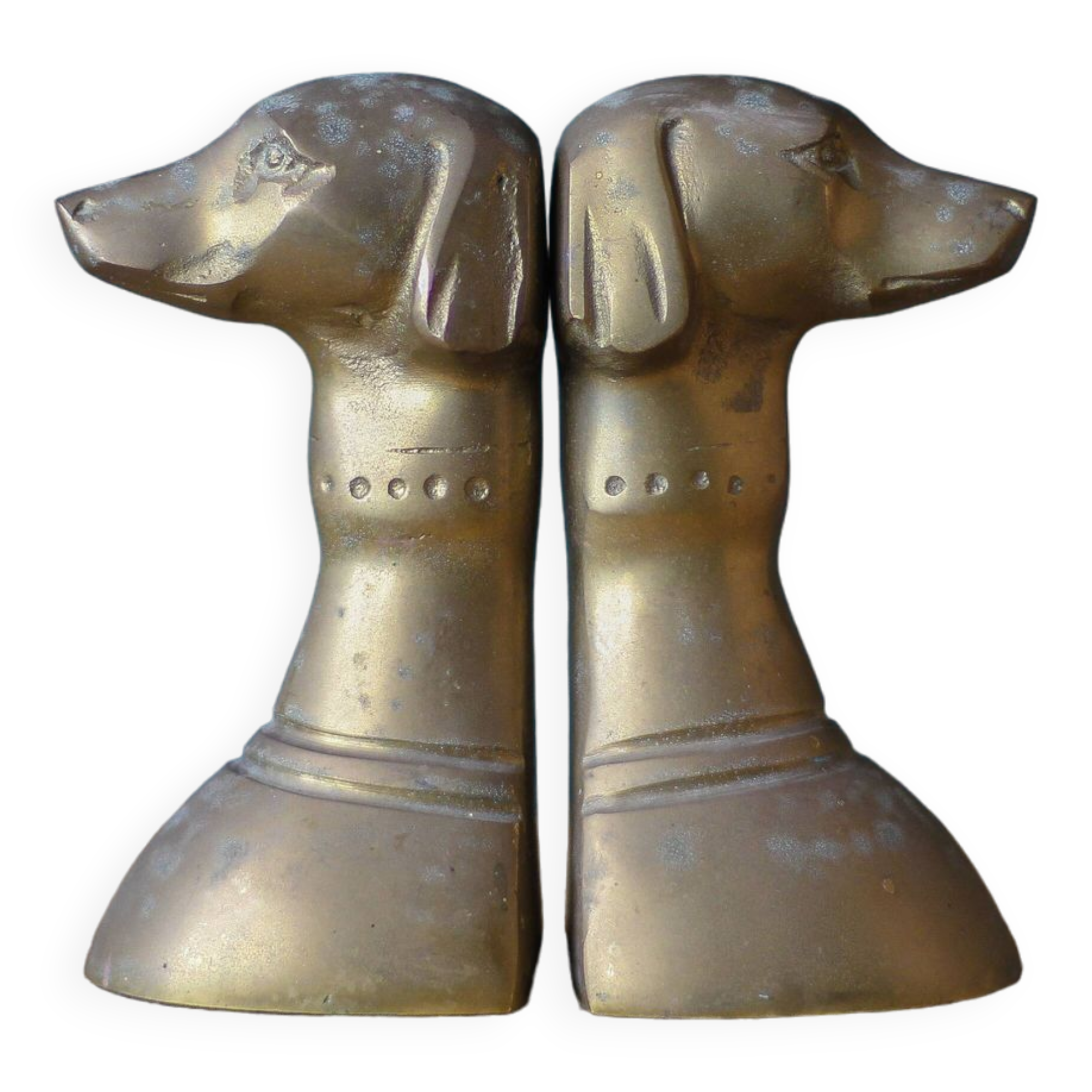 Vintage brass dog head bookends, brass greyhound animals, paperweight, library, office