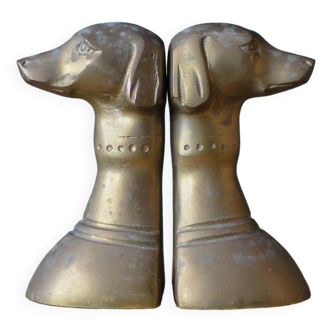 vintage brass dog head bookends, brass greyhound animals, paperweight, library, office