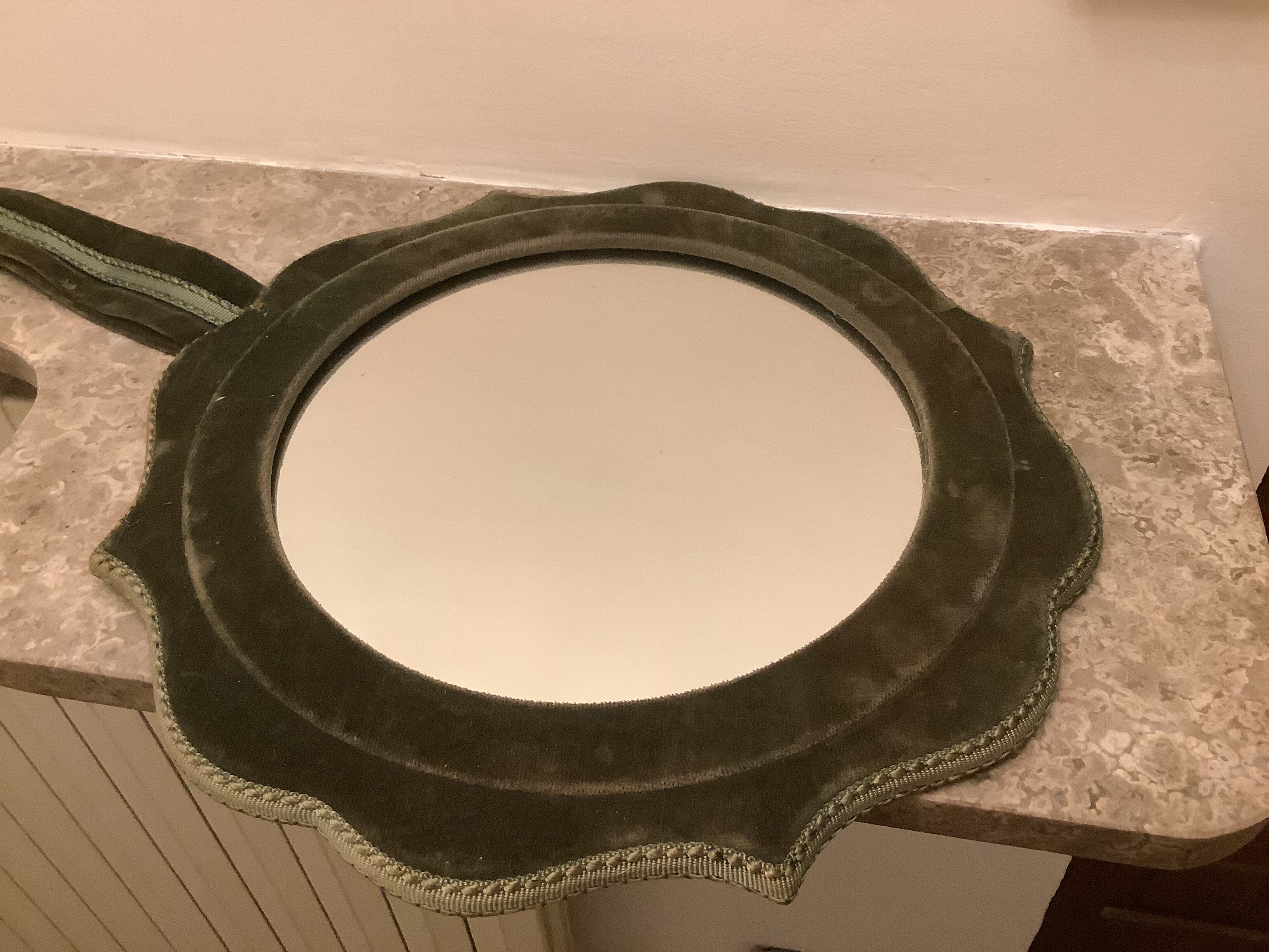 Old khaki green velvet mirror