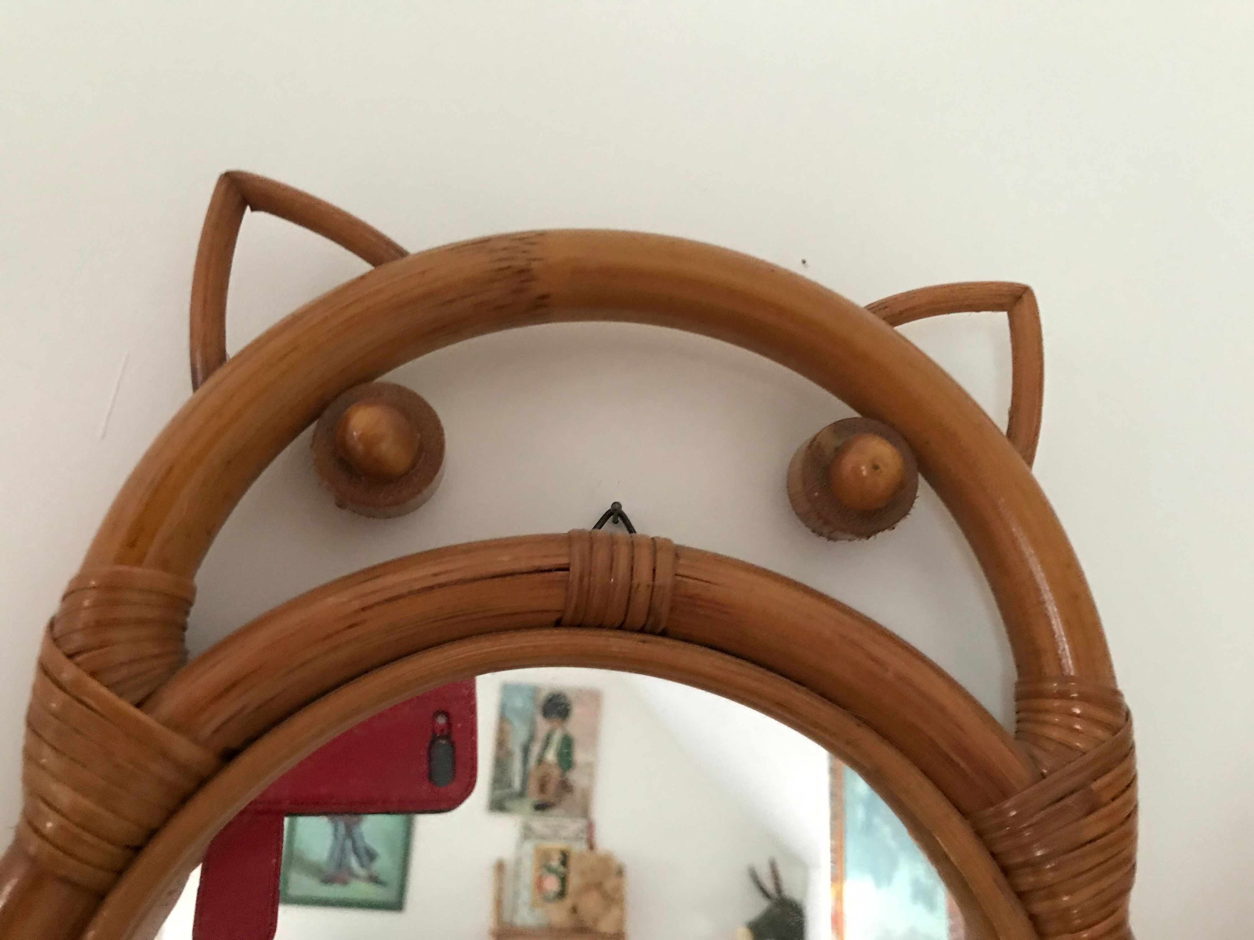Owl rattan mirror, 46x22cm