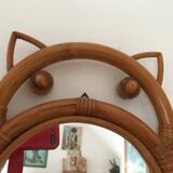Owl rattan mirror, 46x22cm