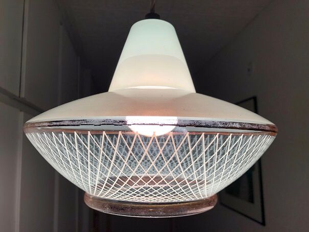 Striated glass suspension, modernist, from the 50s