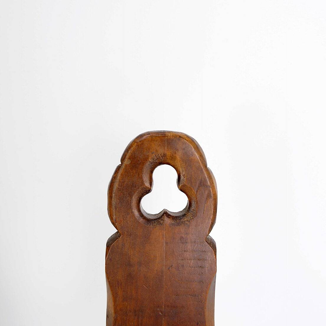 Primitive French Wooden Carved Tripod Chair, Wabi Sabi Style, Early 20th Century