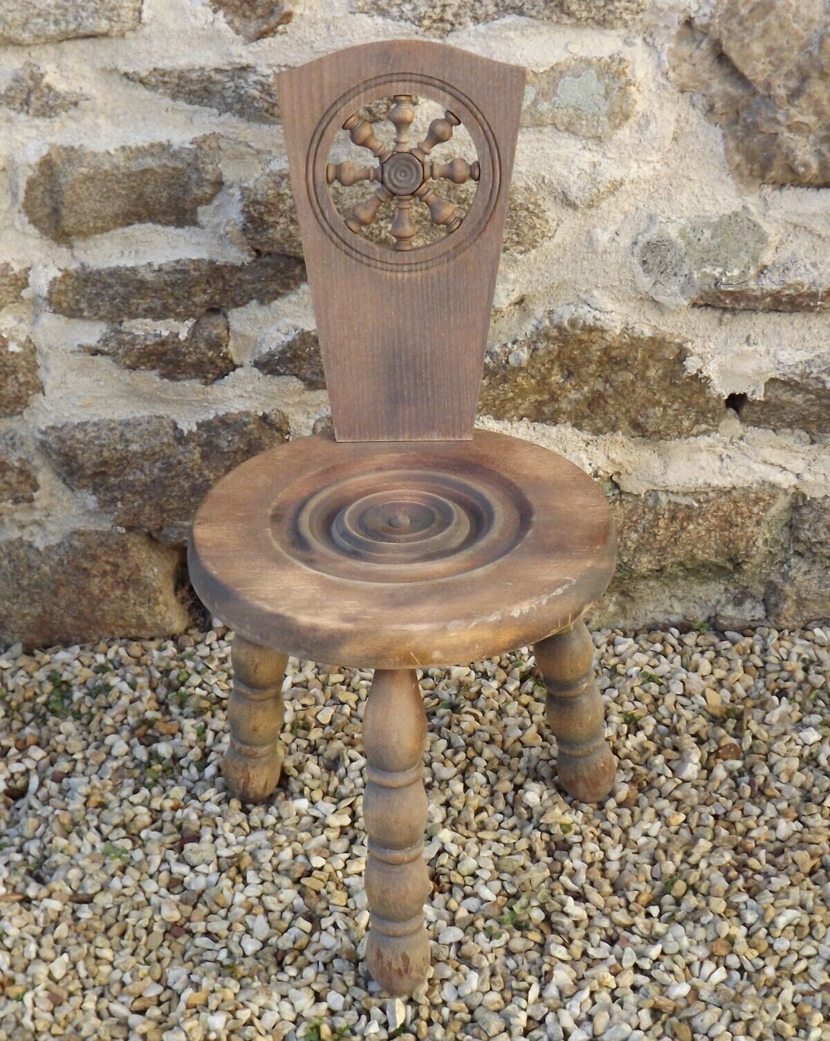 Vintage French Handcrafted Wooden Child's Stool with Added Back