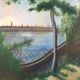 Tableau ancien les arbres et le lac