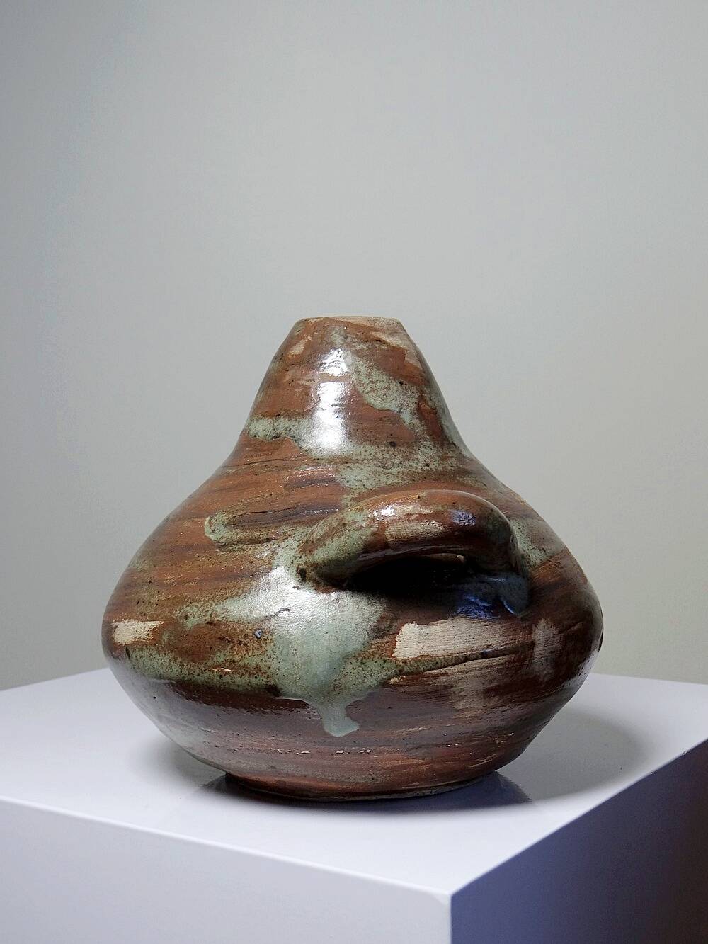 Small handmade brutalist vase in glazed ceramic from the early 2000s
