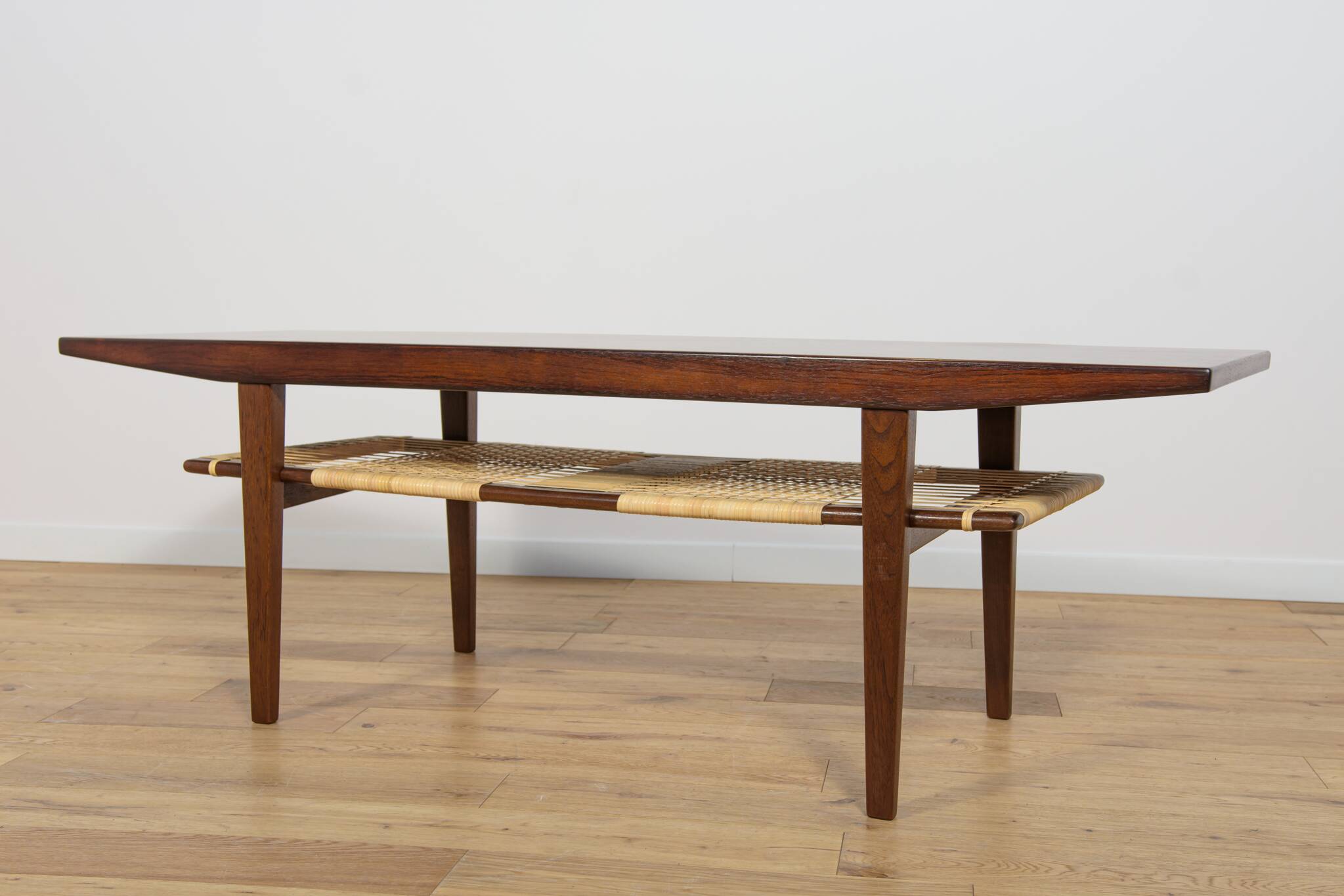 Mid-Century Rosewood & Rattan Coffee Table, 1960s
