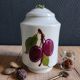 Porcelain jam pot with hand-painted plum design, signed sweet jar.