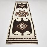 3x11 Kilim Cream & Brown Tribal Kilim Runner Rug, 99x322Cm