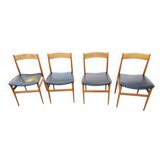 4 Scandinavian beech chairs from the 1960s.