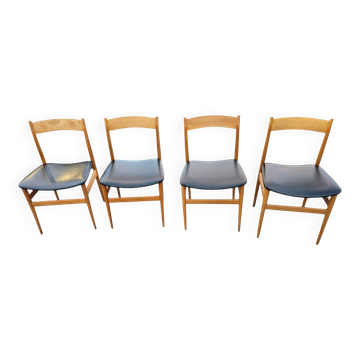 4 chaises scandinave en hêtre des années 60