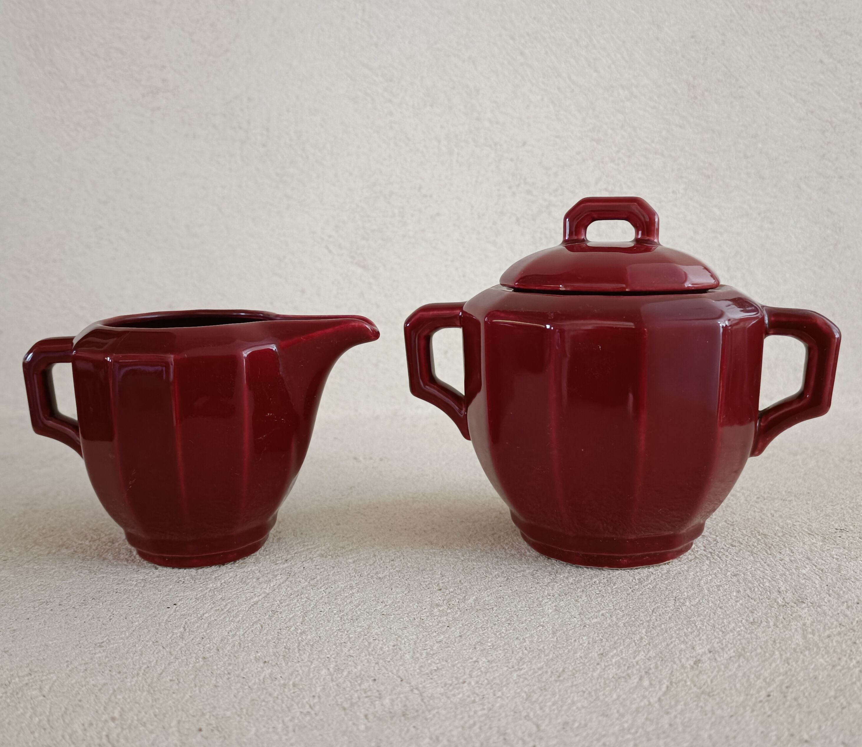 Iron clay sugar bowl and milk jug Lunéville