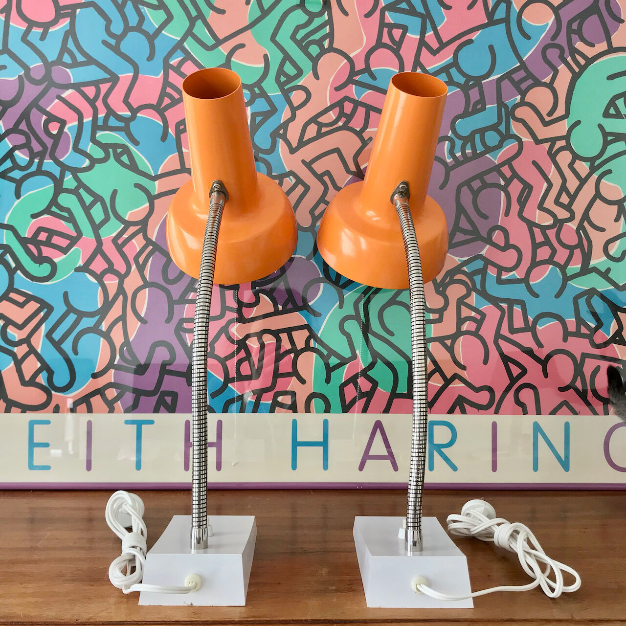 Pair of orange vintage sis table lamps, Model 838