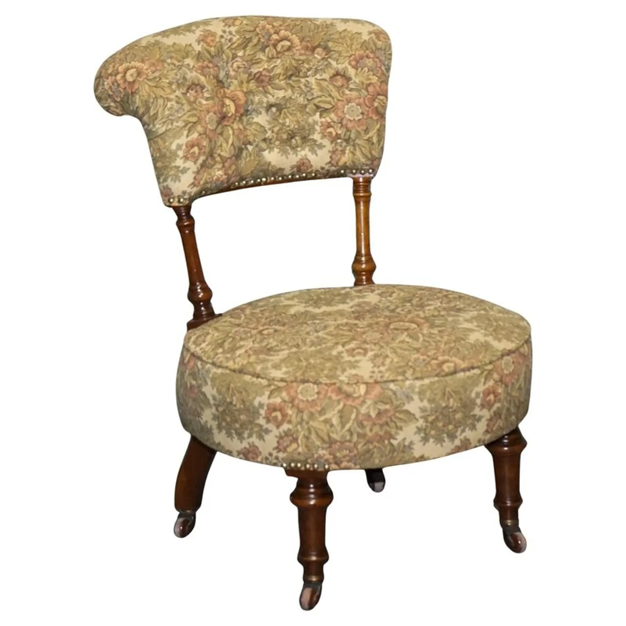 Antique Victorian Nursing Chair in Tapestry with Floral Decoration