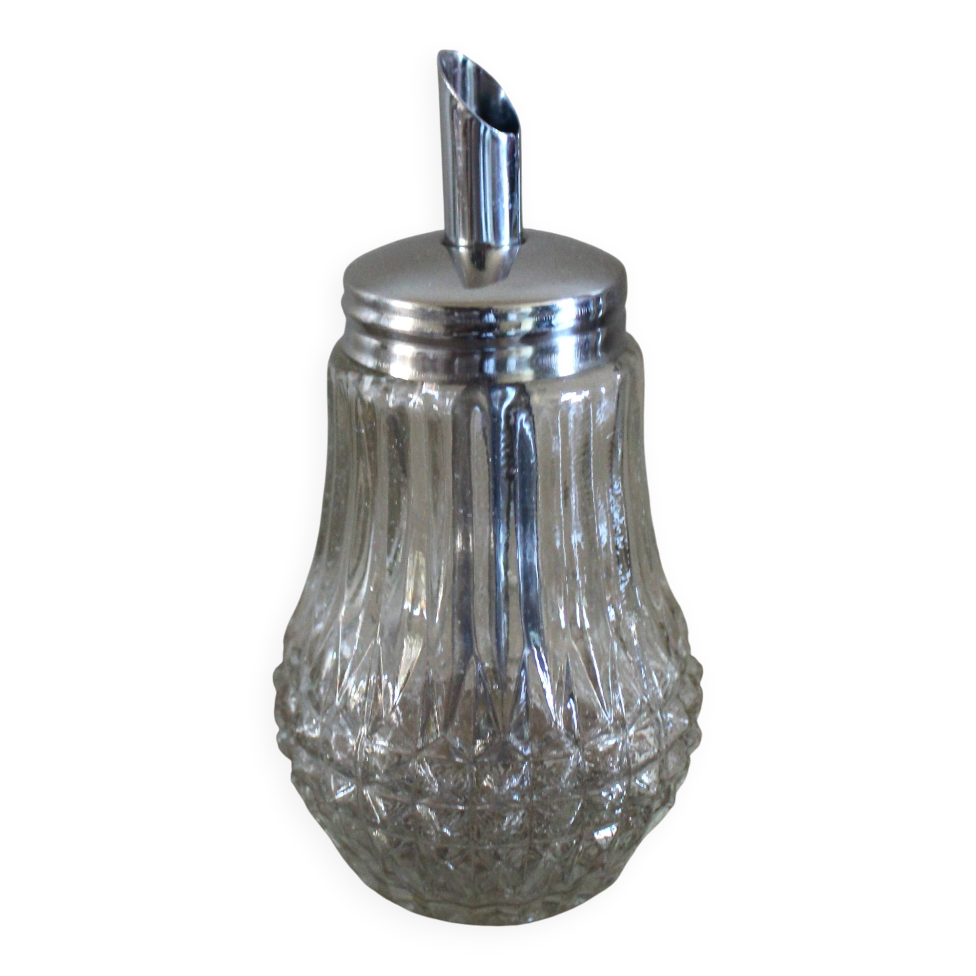 Sucrier vintage en verre ciselé à bec verseur