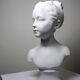Bust of Louise Brongniart after Houdon, white biscuit Tharaud Limoges 20th century.