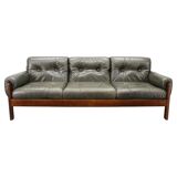 Mid-century Czechoslovak green leather sofa, 1970s