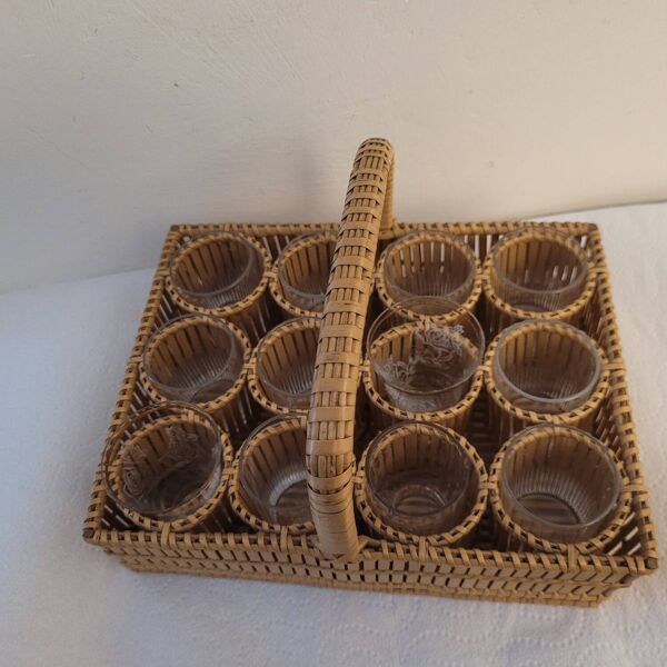 Panier de service à liqueur en osier 1930