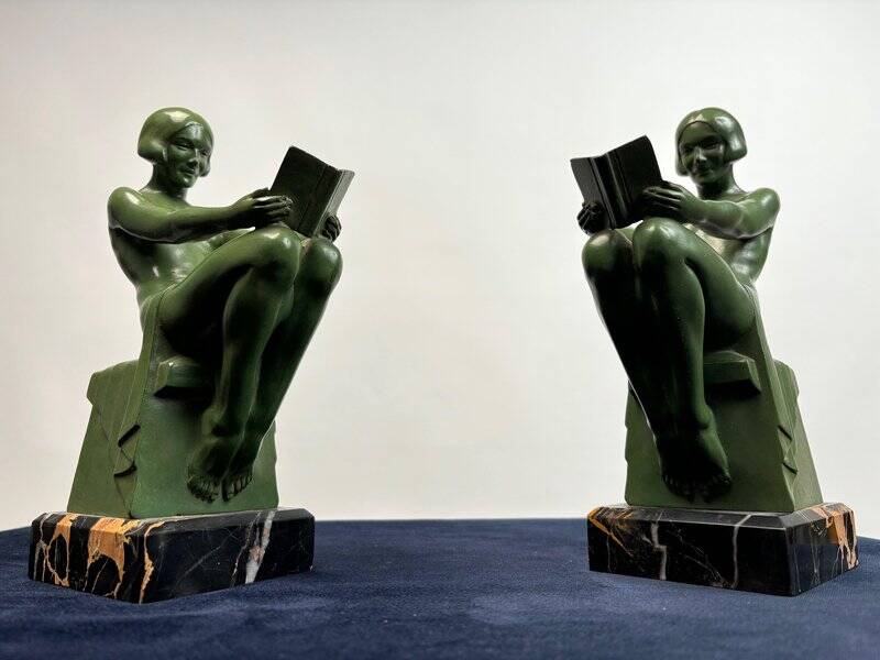 Art Deco Sculptural Bookends by Max Le Verrier, Paris, France, 1925, Set of 2