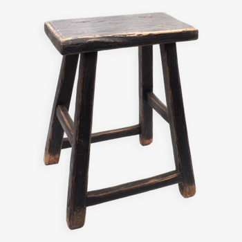 Rectangular stool in black raw elm