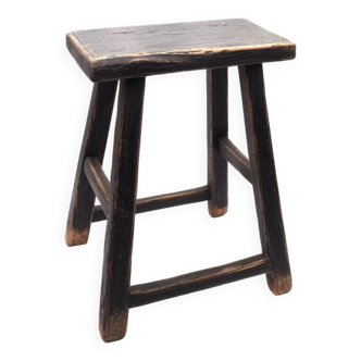 Tabouret rectangle en orme brut noir