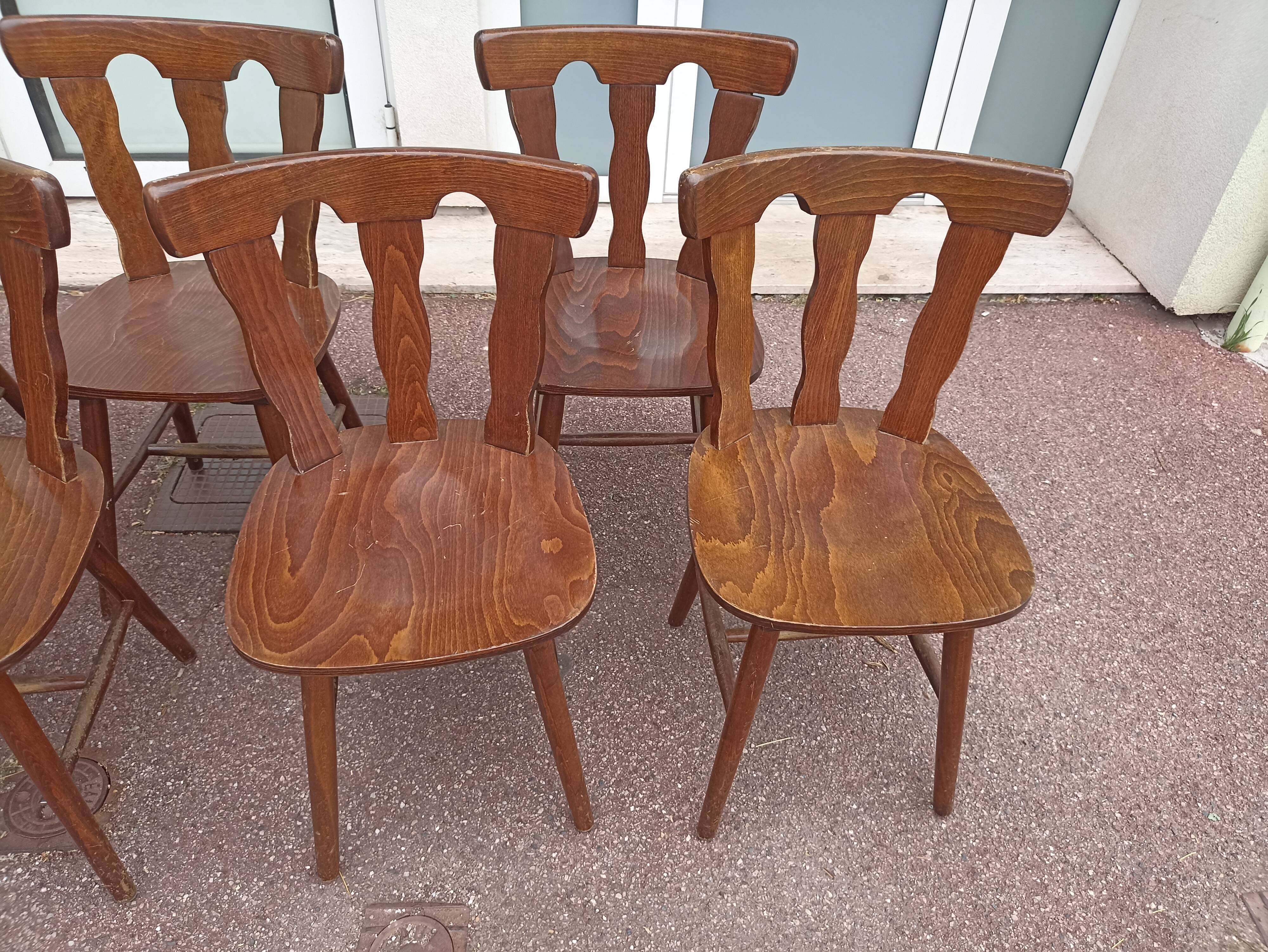 Lot 7 chaises de bistrot bois, année 70/80/90