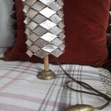 Very original vintage metal lamp with its mother-of-pearl lampshade