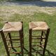 5 Charlotte Perriand-style wooden and straw bar stools