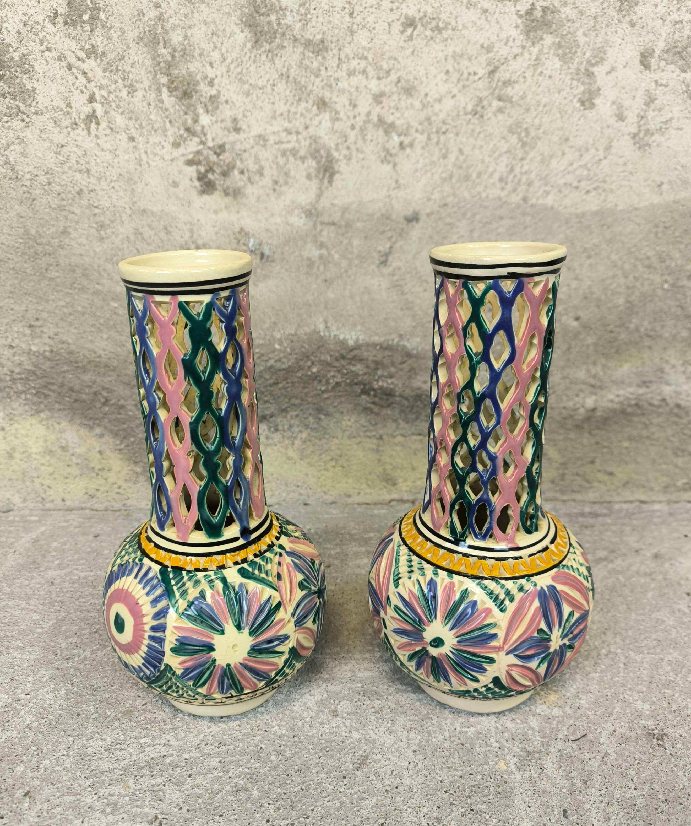 Pair of vintage openwork vases