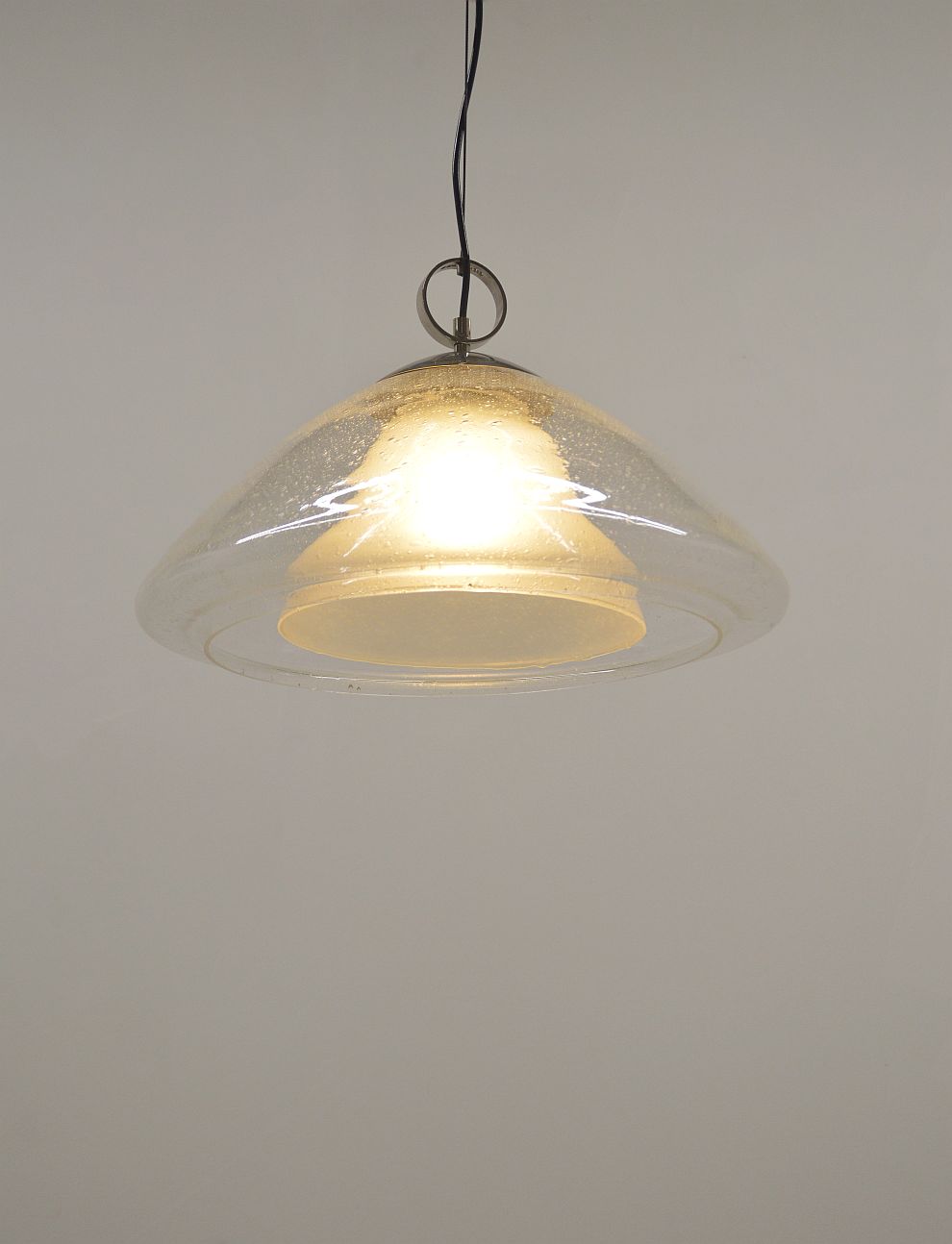 Mid-century glass and chrome hanging lamp, 1970s