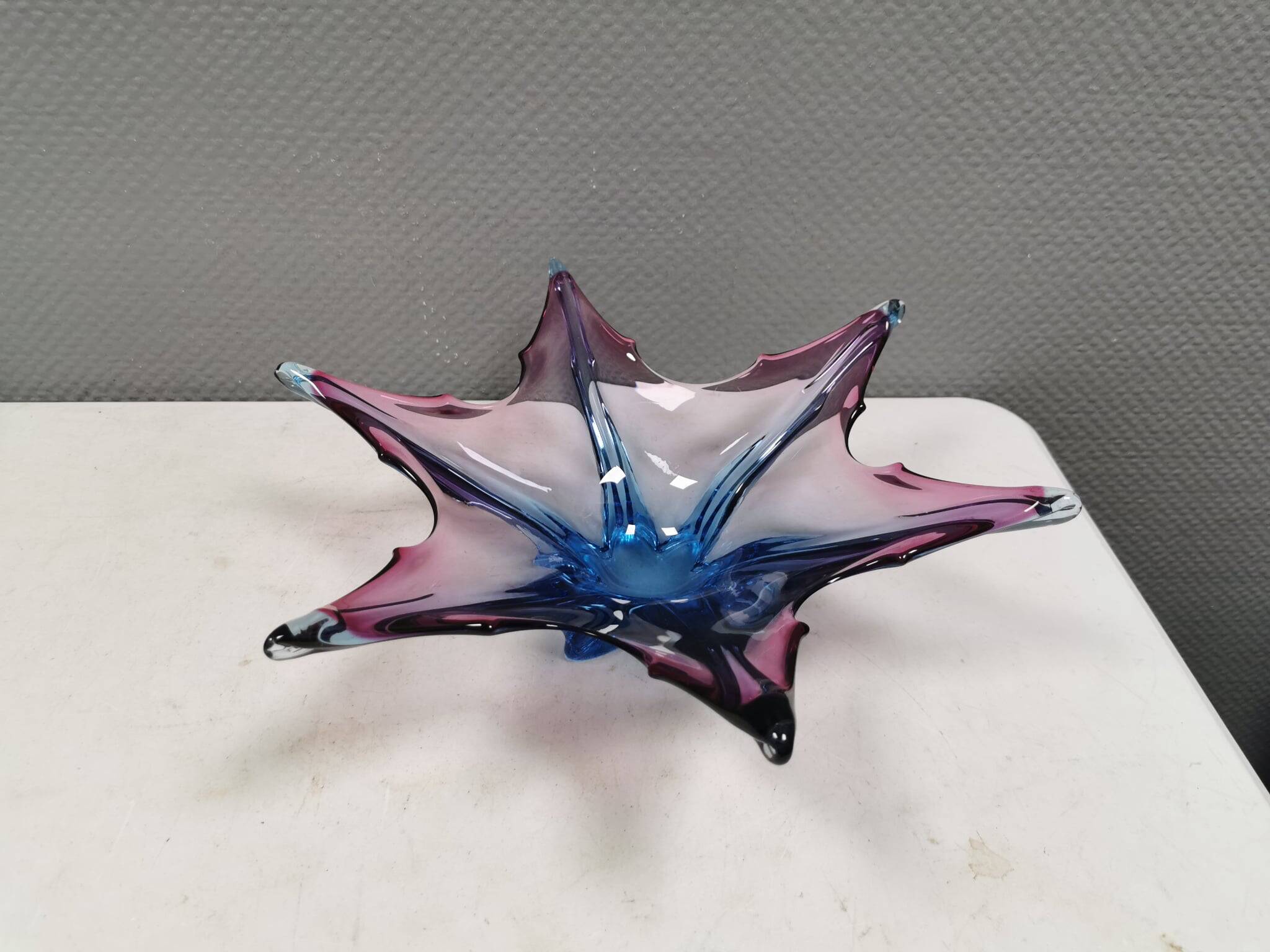 Murano Glass bowl with "leaf" shape in blue/purple/pink/transparent colors