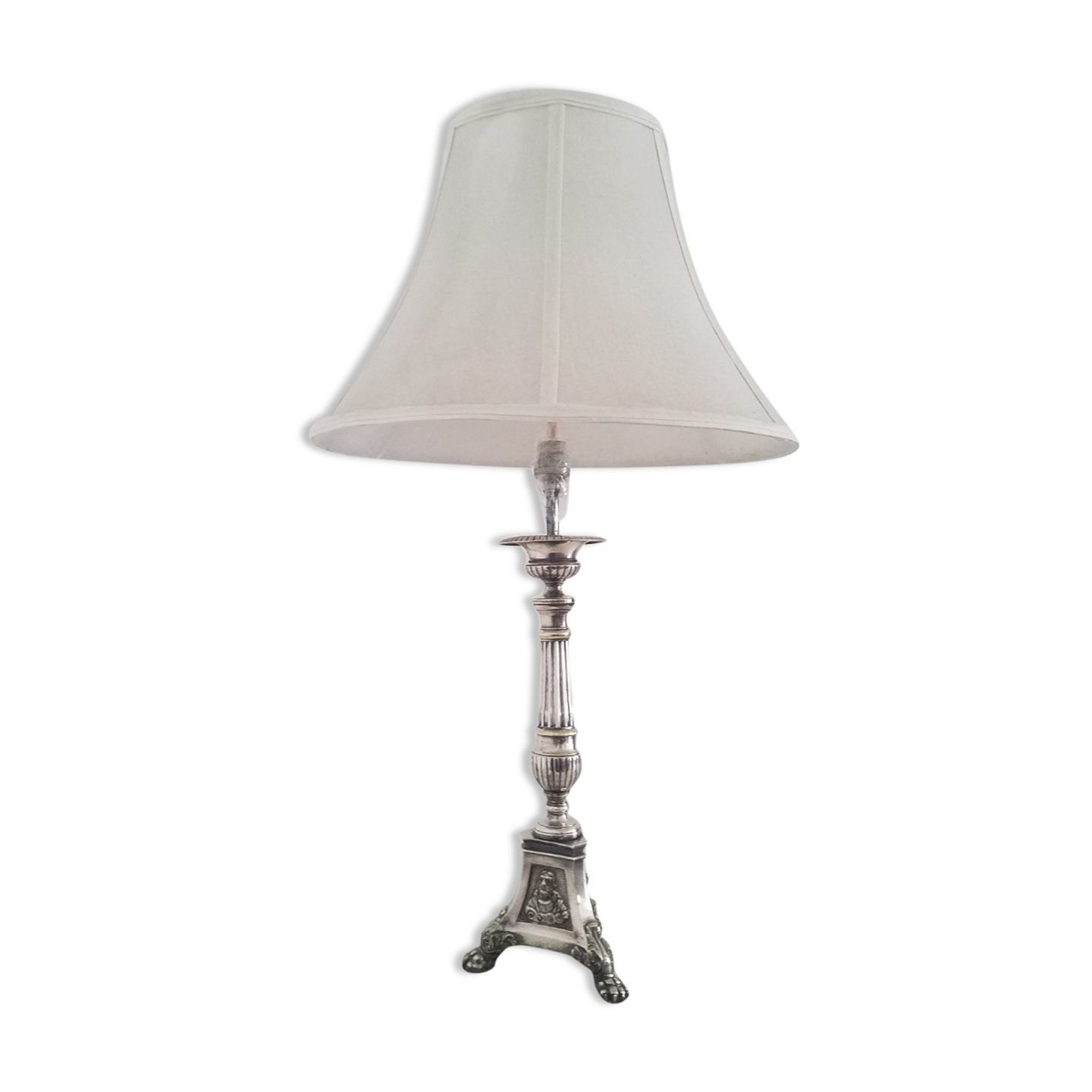 Silver metal lamp, old nineteenth electrified candle refurbished.