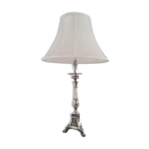 Lampe en métal argenté, ancien cierge XIXe électrifié remis à neuf.