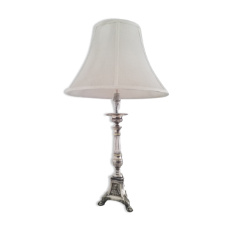 Silver metal lamp, old nineteenth electrified candle refurbished.