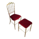 Chaise et tabouret Chiavari en laiton et velours. Vers 1940