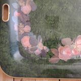 Large painted metal serving tray with handles 74.7 X 55.5 cm