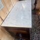 Louis XVI chest of drawers in mahogany veneer and solid wood, white marble