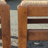 Set of 4 brutalist straw wood chairs