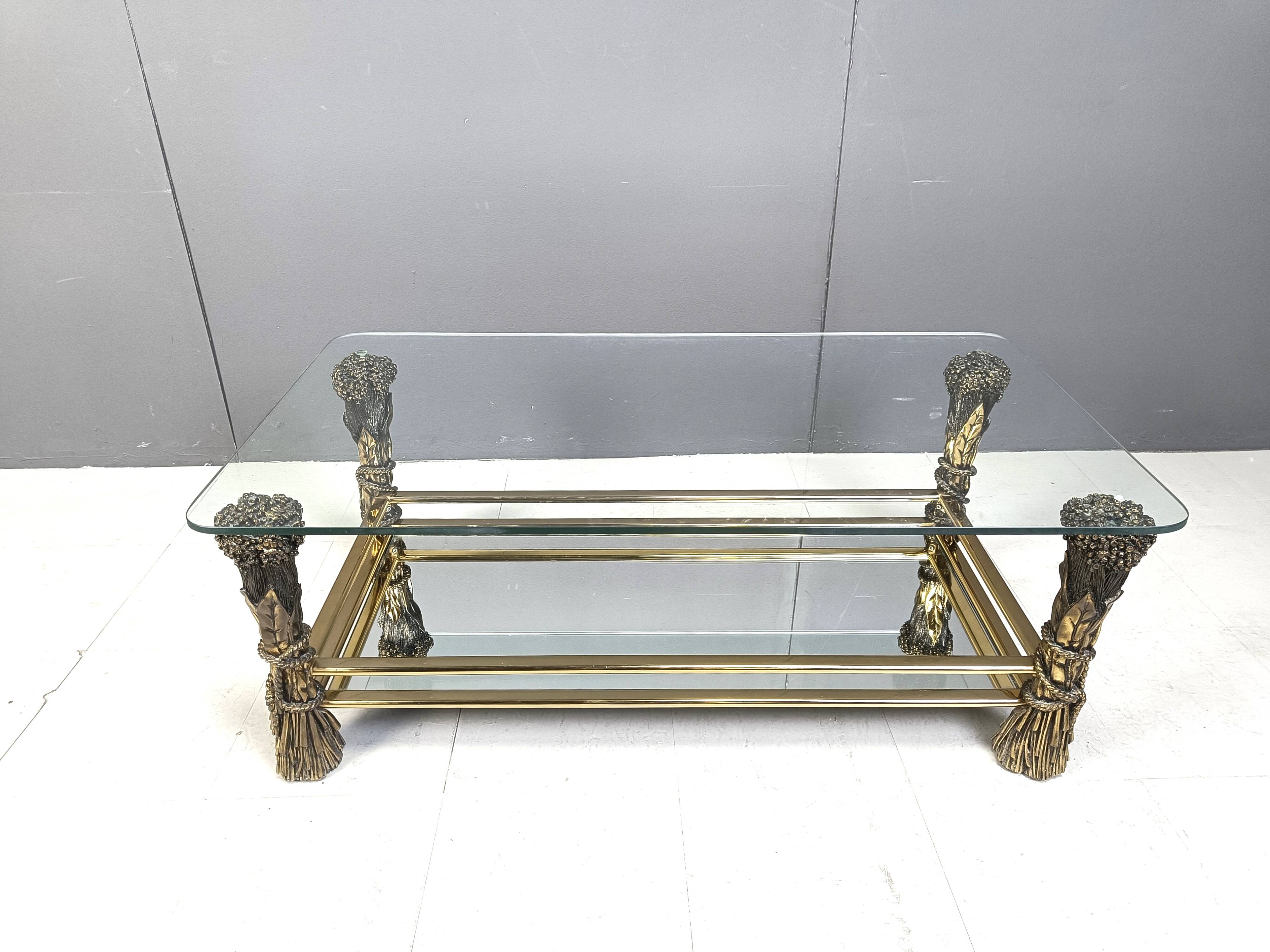 Vintage brass flower coffee table, 1970s