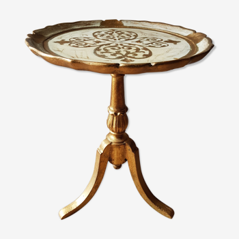 Golden wood tripod pedestal table