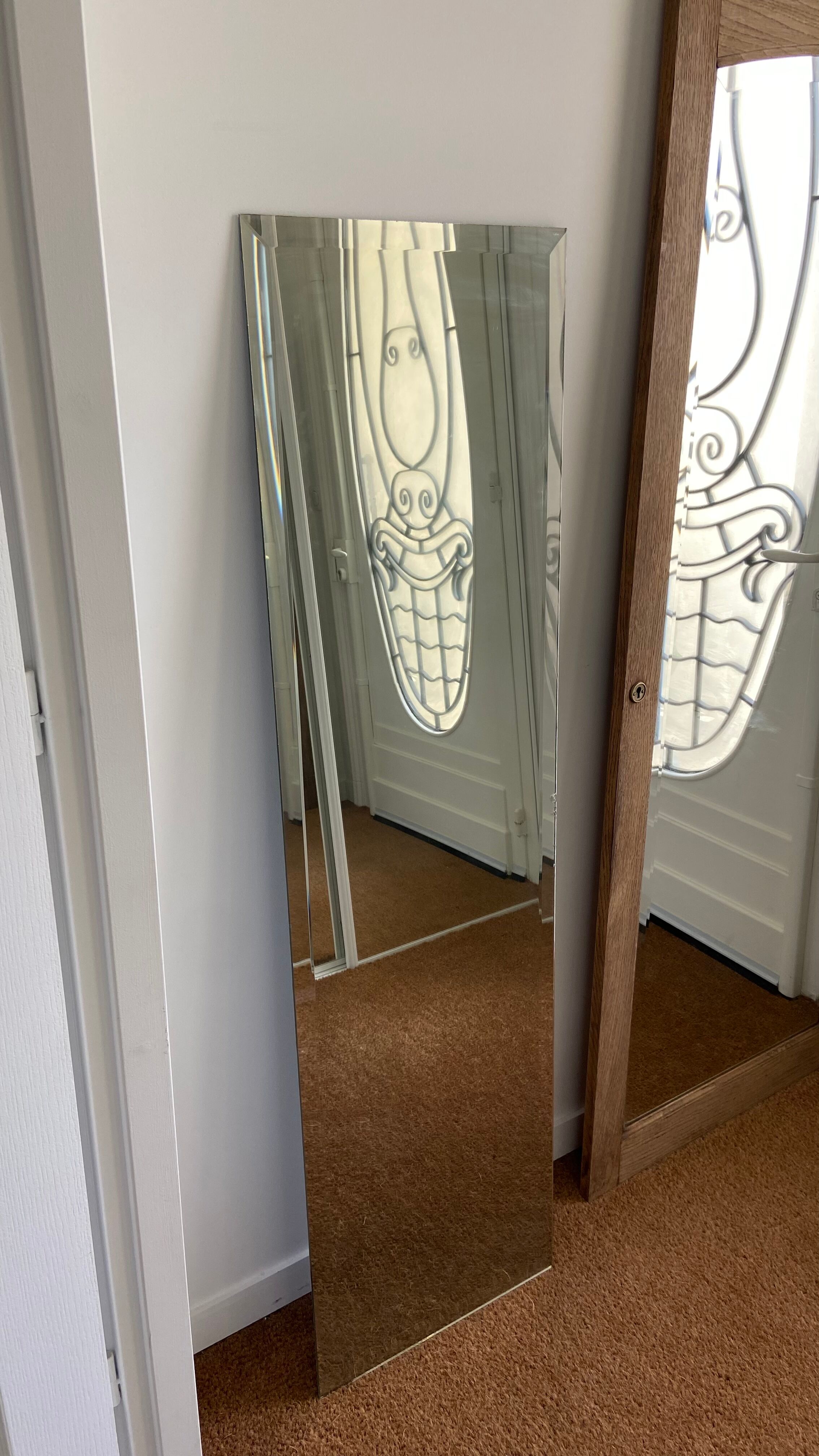 Beveled mirror 142 x 39 cm from the 70s
