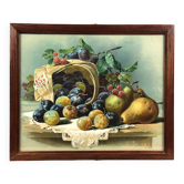 Nature morte aux fruits chromolithographie encadrée sous verre