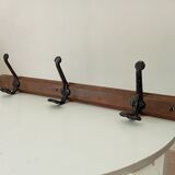 Vintage solid wood and metal wall coat rack