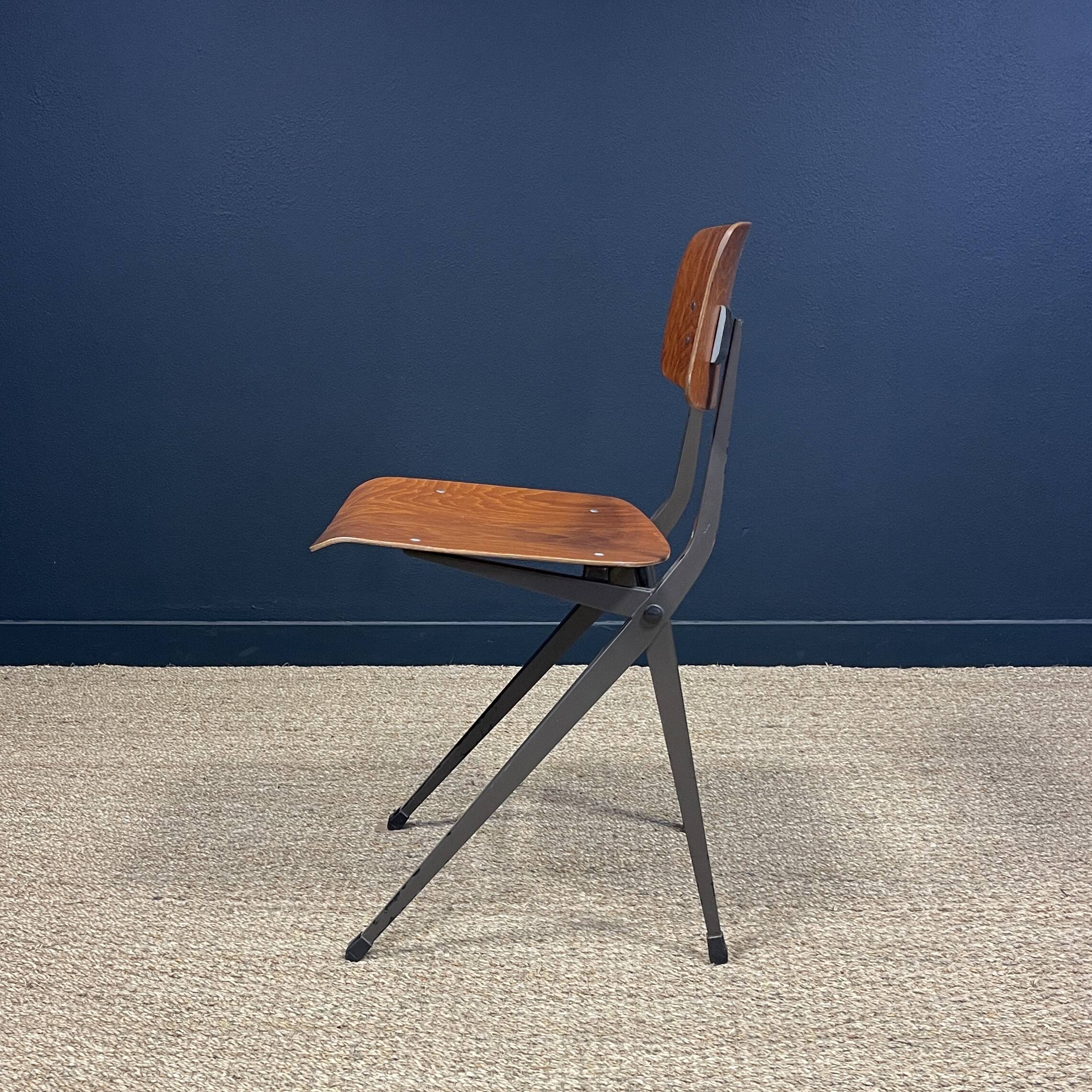 Result chair Friso Kramer for Ahrend wood steel taupe 60s Netherlands