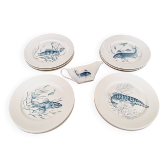 Set of 9 vintage 1950s porcelain fish serving dishes