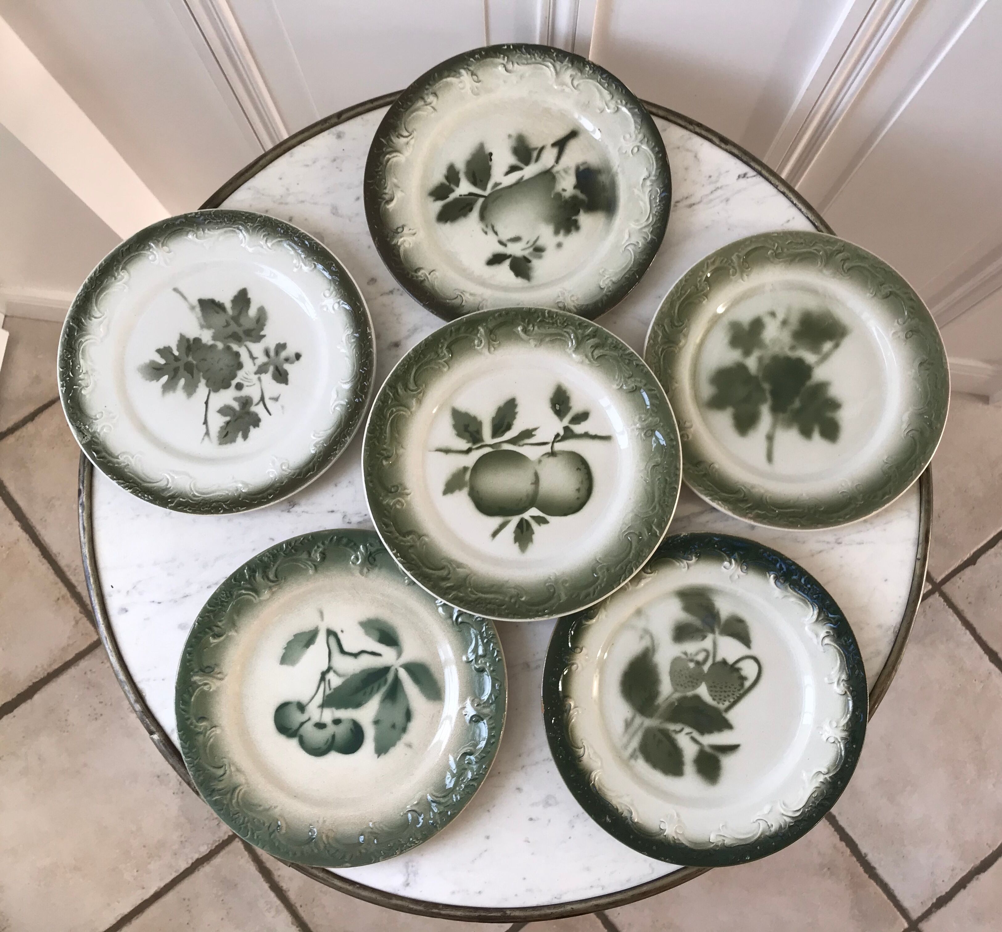 lot of 6 dessert plates in slip Pexonne early twentieth century