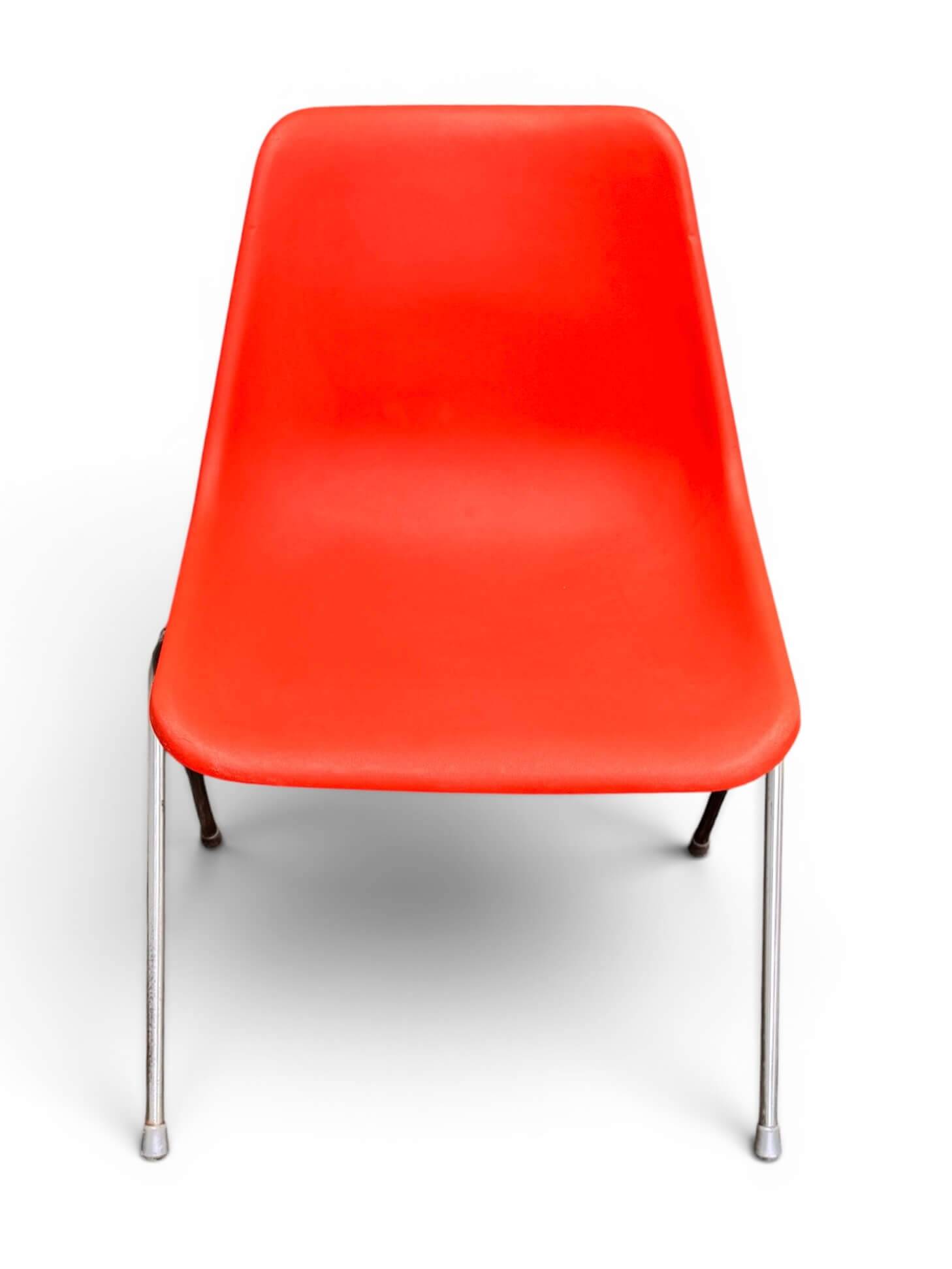 Set of 4 orange chairs designed by Robin Day for Hille.