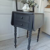 Louis Philippe bedside table with flaps, slate grey