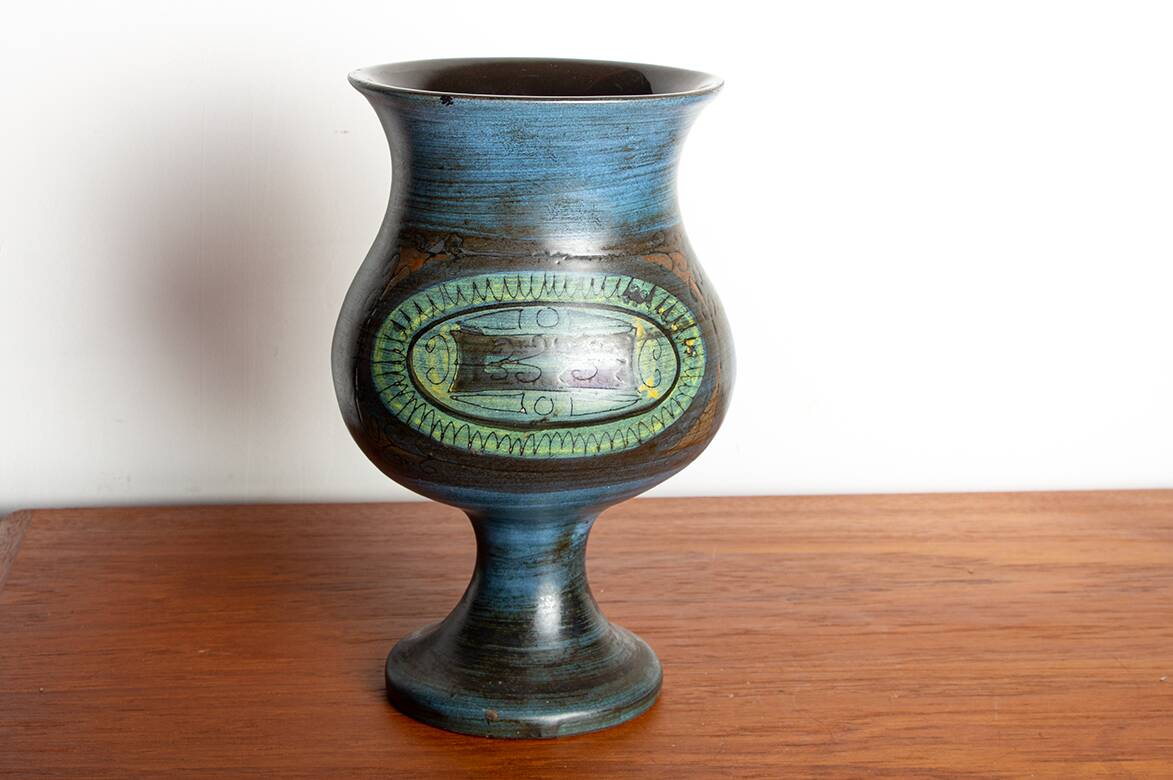 Vallauris, Modernist Vase, blue glazed ceramic, Jean de Lespinasse.