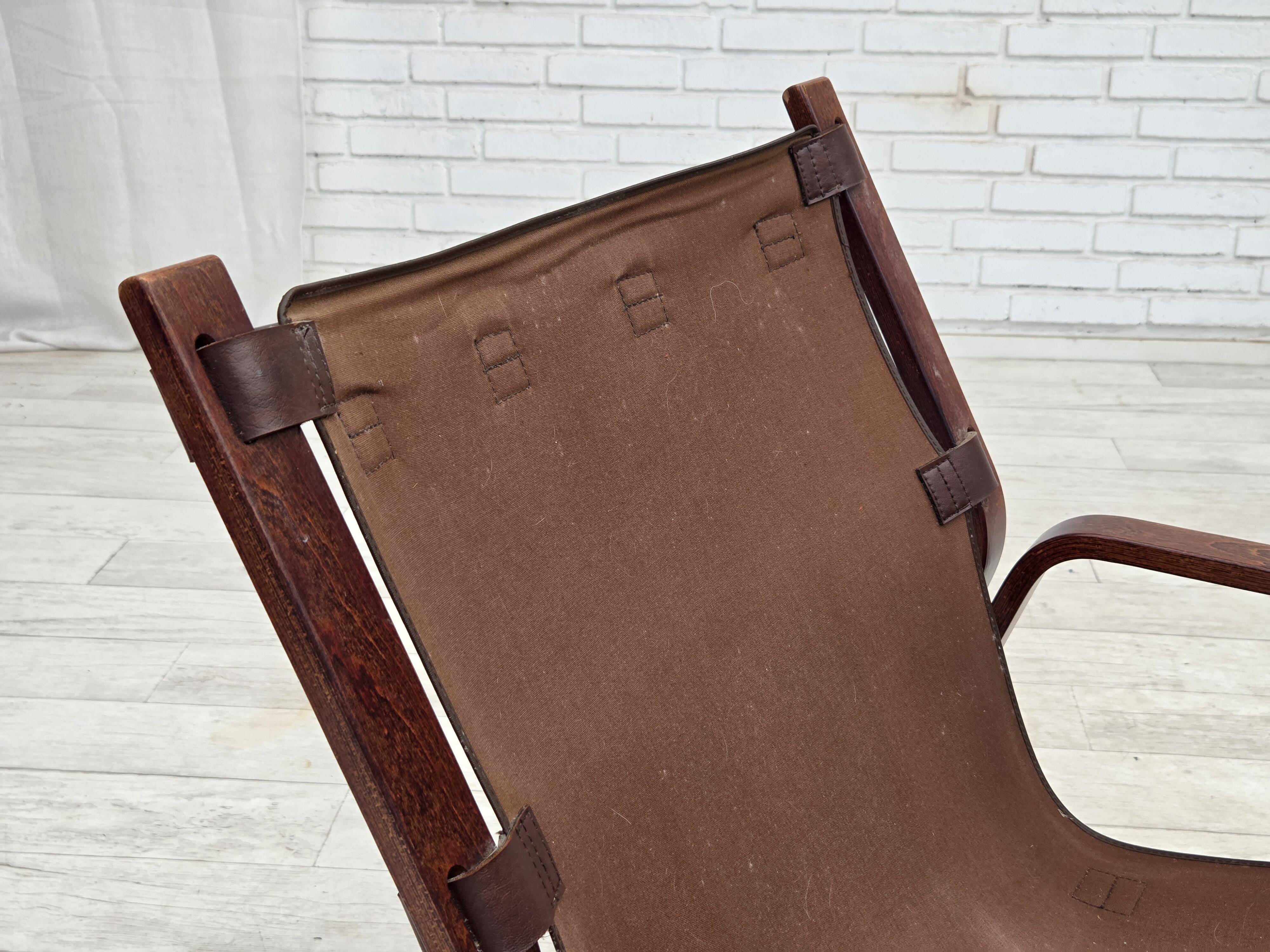 1970s, Norwegian lounge chair, brown furniture leather.